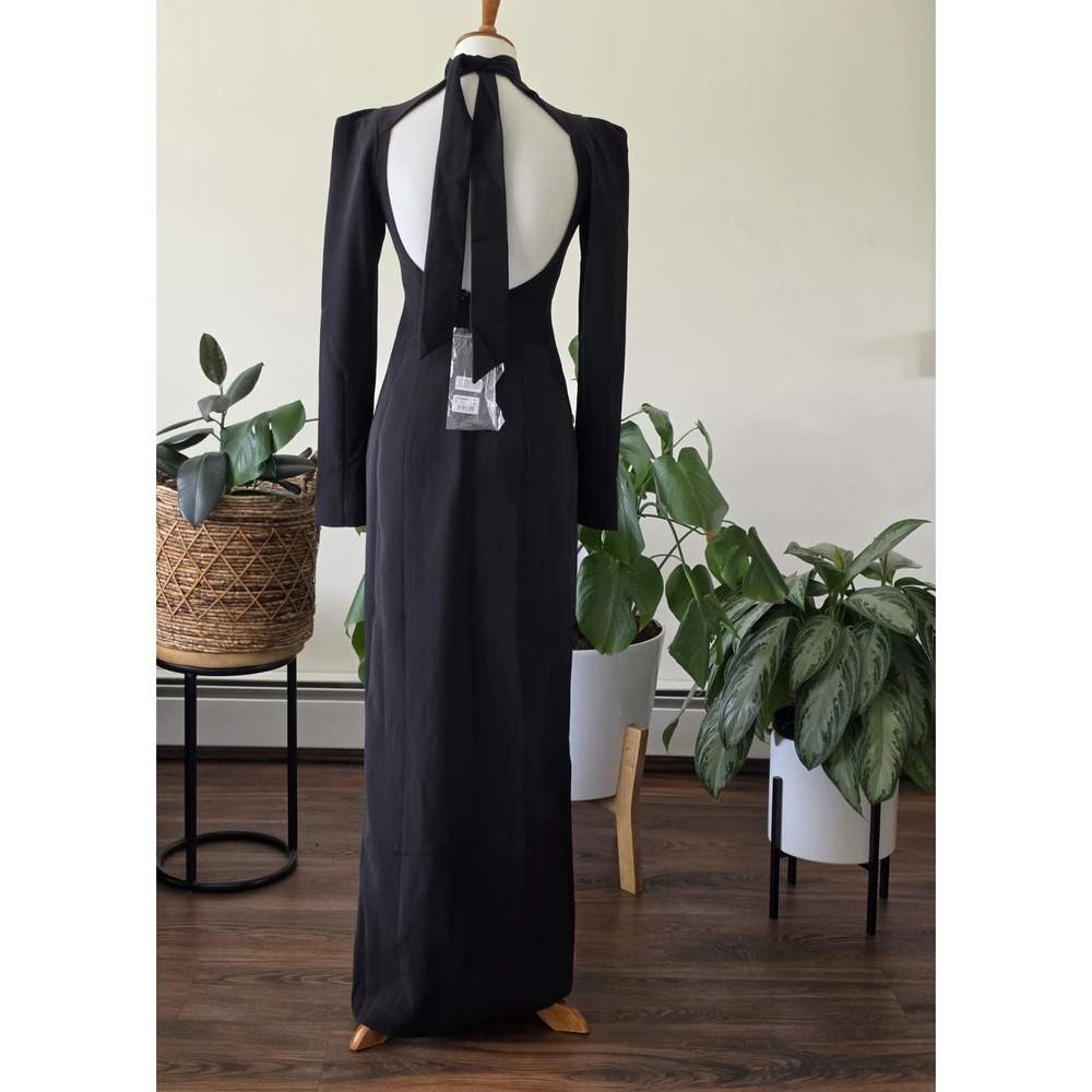 NWT BCBGMAXAZRIA Black Open Back Maxi Gown Dress Formal High Neck Side Slit US 2 - Picture 9 of 16
